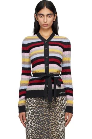 Ganni Cardigan multicolore à rayures et à ceinture