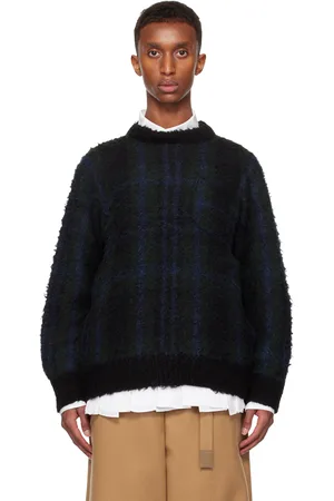 SACAI Pull noir en tricot à motif écossais