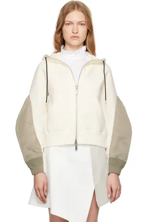 SACAI Pull à capuche blanc cassé et vert à panneaux