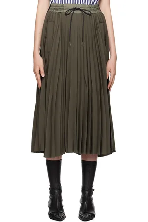 SACAI Jupe midi kaki à plis plats