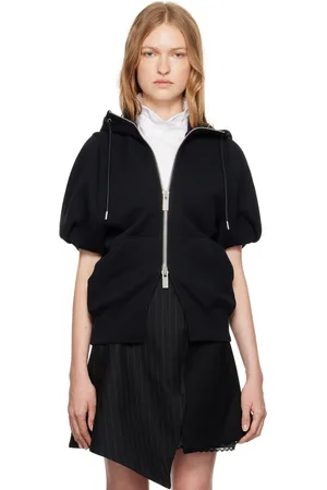 SACAI Pull à capuche noir à manches bouffantes