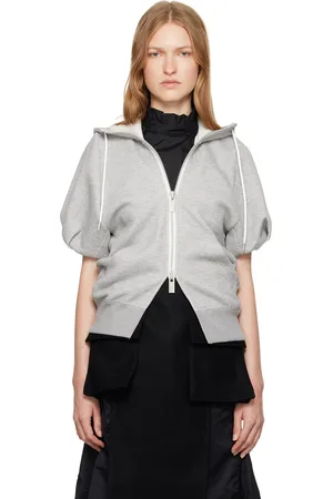 SACAI Pull à capuche gris à manches bouffantes