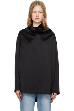 Totême Chemisier noir en satin à col cheminée