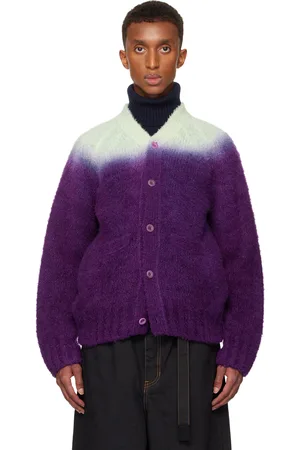 SACAI Cardigan vert et mauve en tricot à effet dégradé teint