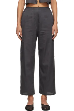 Leset Pantalon de détente de peintre gris en coton Yoko à revers écourtés