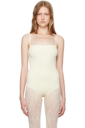 Swedish Stockings Justaucorps Barbro beige en jersey côtelé