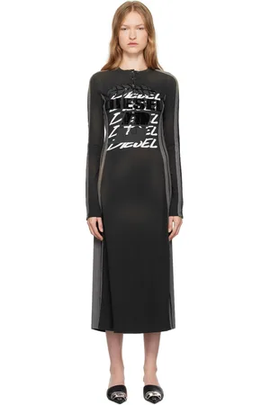 Diesel Robe midi Uncut noir et gris à rayures et à logos