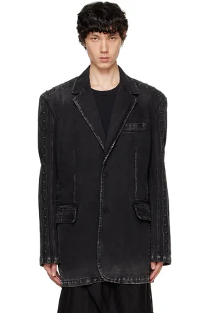 Feng Chen Wang Veston noir en denim à panneaux