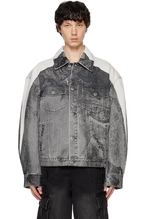 Feng Chen Wang Blouson gris en denim à motif graphique imprimé