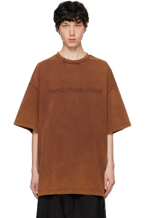 Feng Chen Wang T-shirt brun à effet délavé et à appliqués à logo