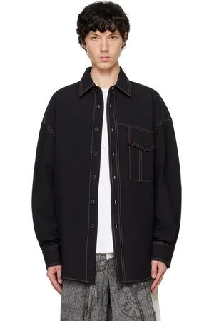 Feng Chen Wang Chemise noire à piqures contrastantes