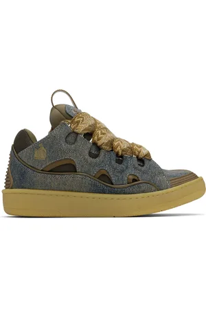 Lanvin Baskets Curb bleu et brun en denim exclusives à SSENSE