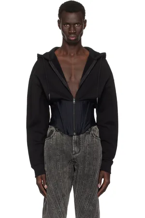 MUGLER Pull à capuche noir à ourlet de style corset