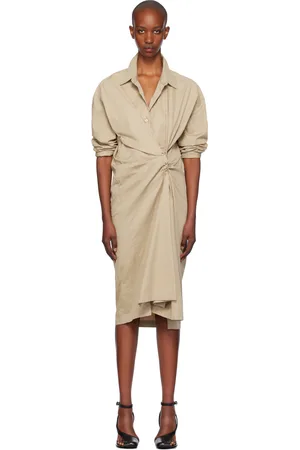 DRIES VAN NOTEN Robe midi drapée beige en coton