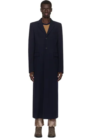 DRIES VAN NOTEN Manteau bleu marine en laine