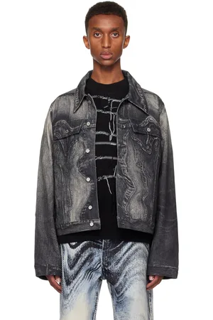 Camper Blouson noir en denim à effet trompe l