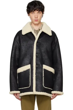 DUNST Blouson réversible noir et beige en peau retournée synthétique