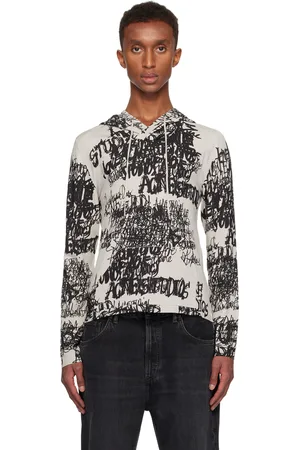 Acne Studios Pull à capuche gris à logos modifiés imprimés