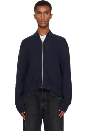 Acne Studios Cardigan bleu marine à glissière et à effet usé