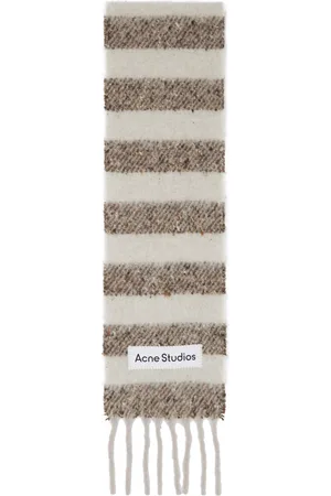 Acne Studios Écharpe étroite brun et beige en alpaga à rayures