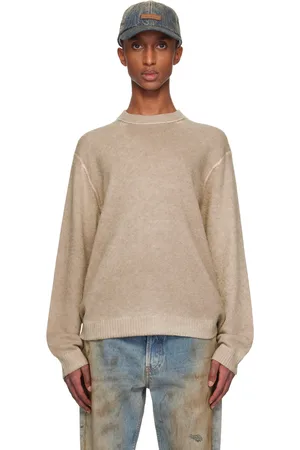 Acne Studios Pull beige à col ras du cou et à logo imprimé