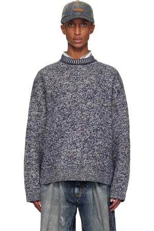 Acne Studios Pull bleu marine à image à logo en tricot jacquard