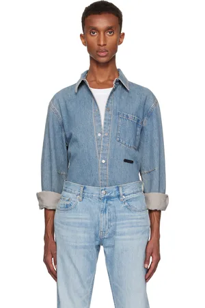 Helmut Lang Chemise bleue en denim à coutures incurvées