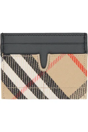 Burberry Porte-carte beige et noir à carreaux et à découpes
