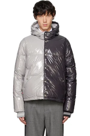 Thom Browne Blouson noir et gris rembourré en duvet à capuche amovible et à panneaux