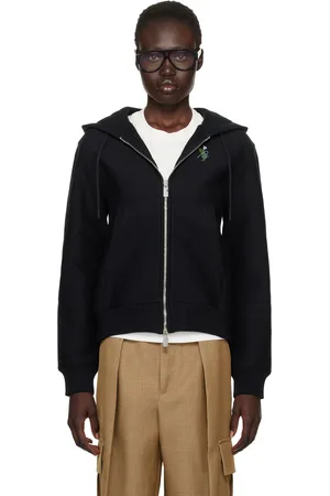 Burberry Pull à capuche noir à glissière et à images de chardons à logo