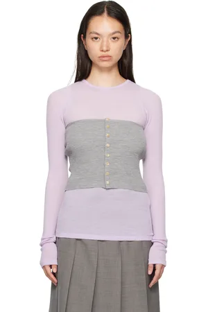 Auralee Haut bandeau gris en tricot côtelé léger de laine superfine