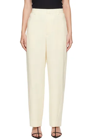 Auralee Pantalon blanc cassé en toile double face de laine