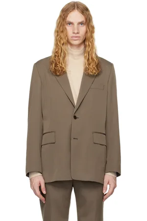 Auralee Veston Max brun en gabardine légère de laine