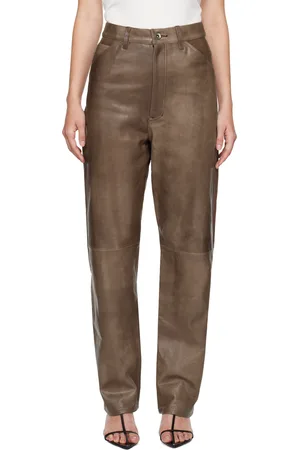 Auralee Pantalon épais brun en cuir d