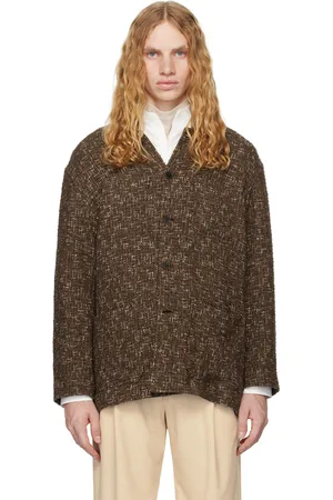 Auralee Veston brun en tweed homespun