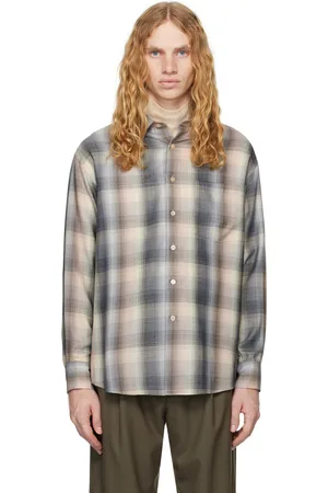 Auralee Chemise beige en chevron léger de laine à carreaux