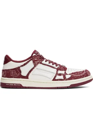 AMIRI Baskets basses bourgogne et blanc en denim à appliqués Skel Top et à motif cachemire