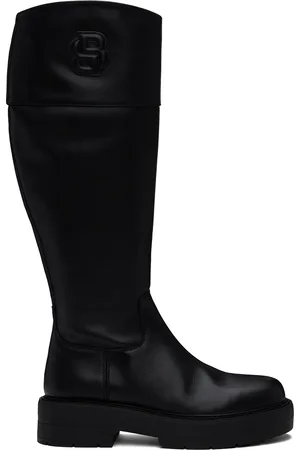 HUGO BOSS Bottes hautes noires en cuir à monogramme rembourré