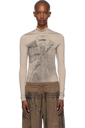 Feng Chen Wang T-shirt taupe en jersey à image déconstruite
