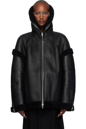 Helmut Lang Blouson réversible noir en cuir à envers en peau retournée - Apex