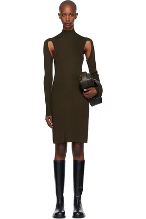 Helmut Lang Robe midi Air brune à col roulé