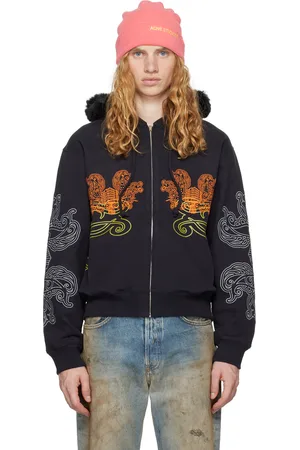 Acne Studios Pull à capuche noir à images imprimées et à glissière