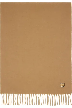 Maison Kitsuné Écharpe beige en laine vierge double face à logo de renard