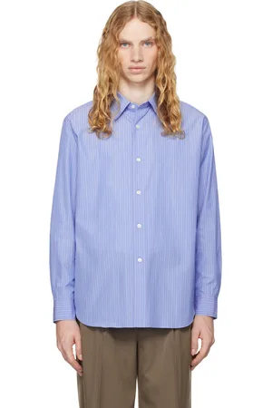 Auralee Chemise bleue en popeline fine de coton Suvin à rayures