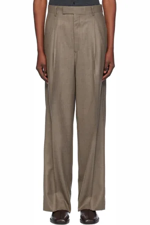 Auralee Pantalon brun en sergé léger de laine