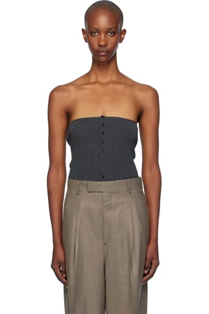 Auralee Haut bandeau gris en tricot côtelé léger de laine superfine