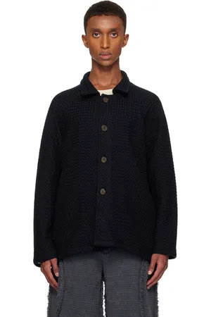 Isa Boulder Chemise noire à motif chevronné et à col classique exclusive à SSENSE