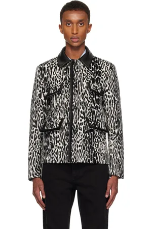 Ernest W. Baker Blouson écourté noir et blanc à motif guépard et à garnitures en cuir