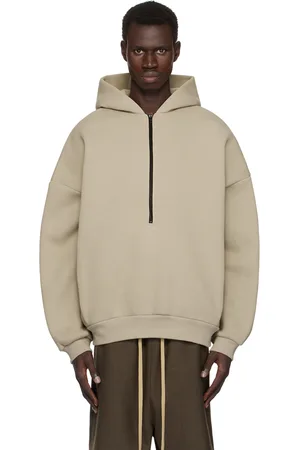 FEAR OF GOD Pull à capuche taupe en molleton à demi-glissière