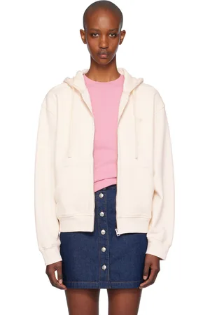 Maison Kitsuné Pull à capuche blanc cassé à glissière et à écusson à logo de renard